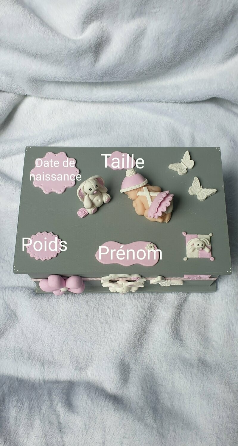 Boite Naissance bébé gris rose
