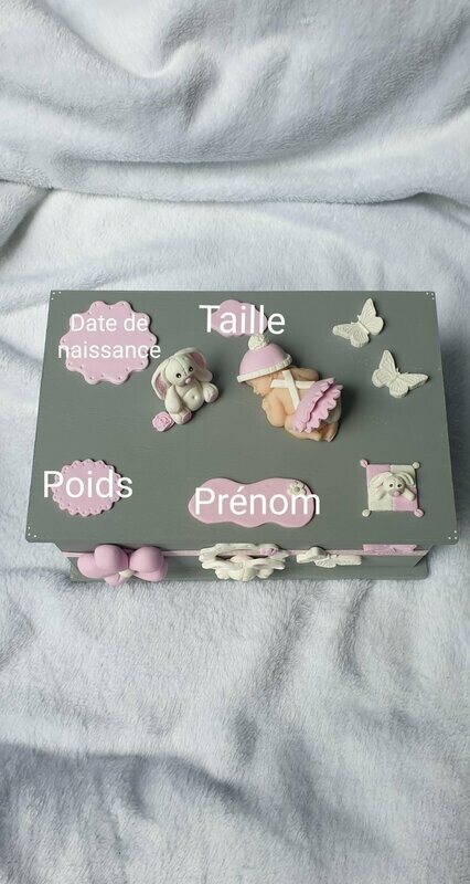Boite Naissance bébé gris rose