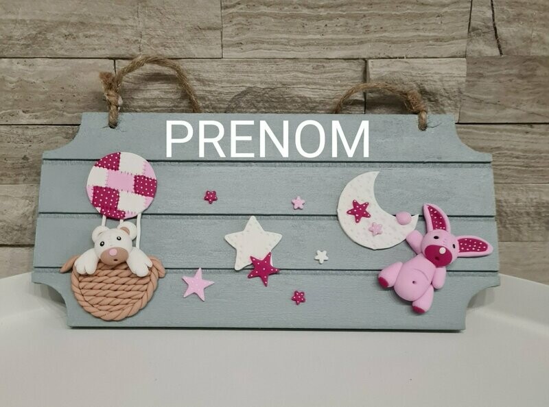 Plaque bébé montgolfière rose 2