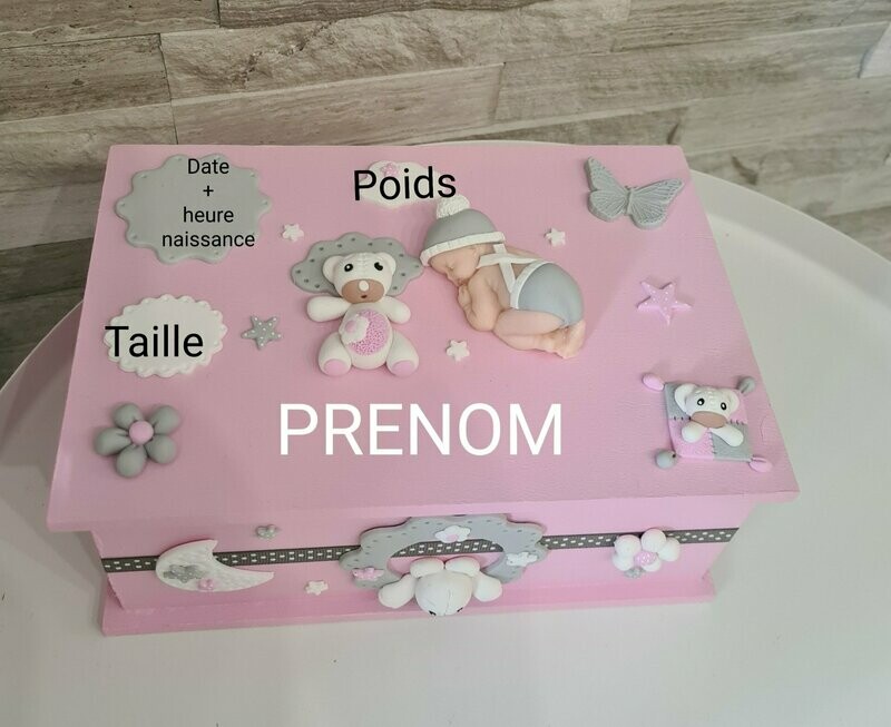 Boite Naissance rose bébé gris rose