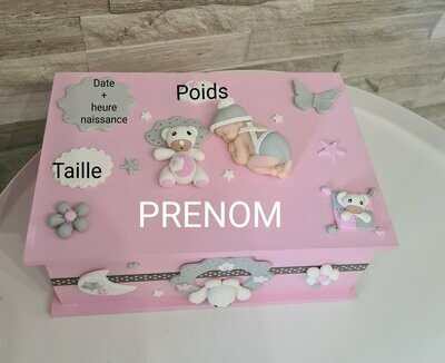 Boite Naissance rose bébé gris rose