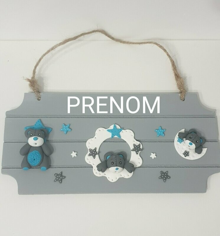 Plaque grise ours bleu