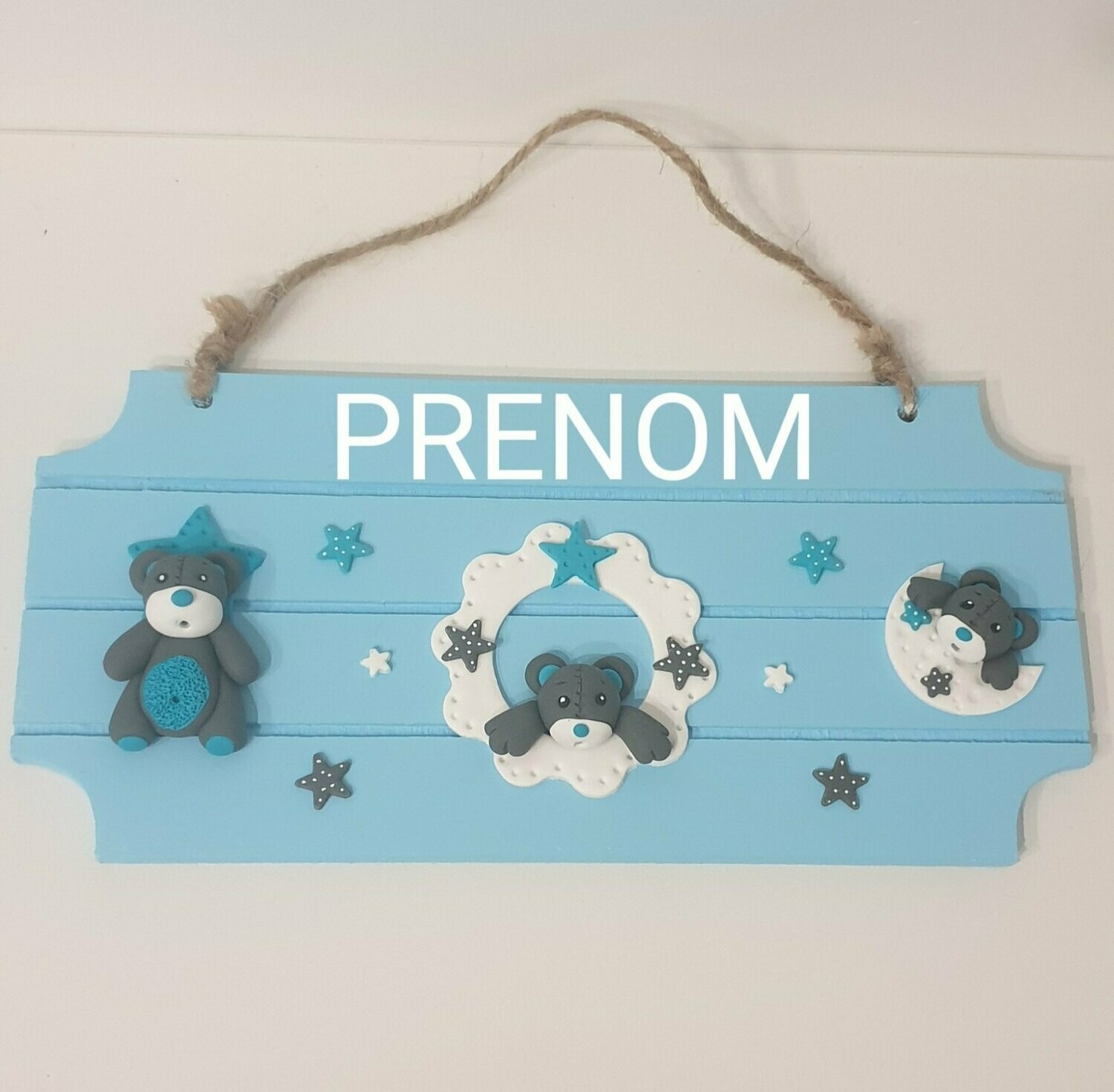Plaque bleue ours gris / bleu