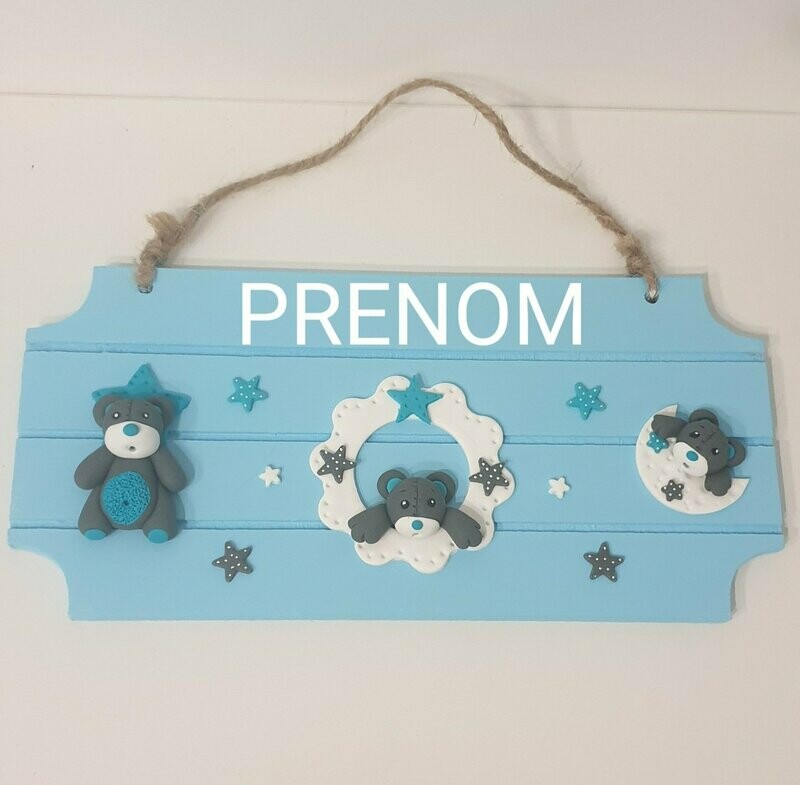 Plaque bleue ours gris / bleu