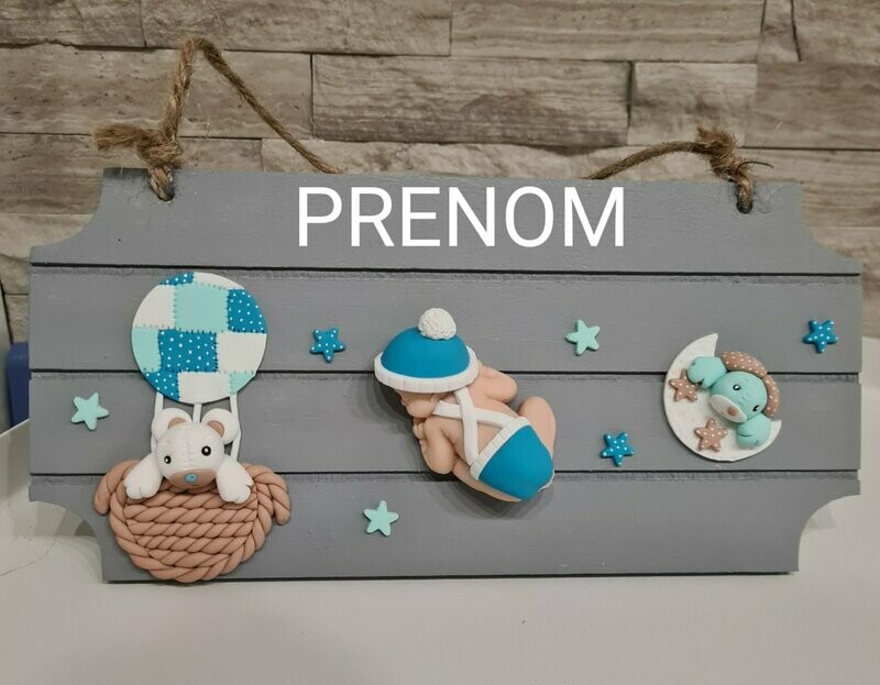 Plaque bébé montgolfière bleu