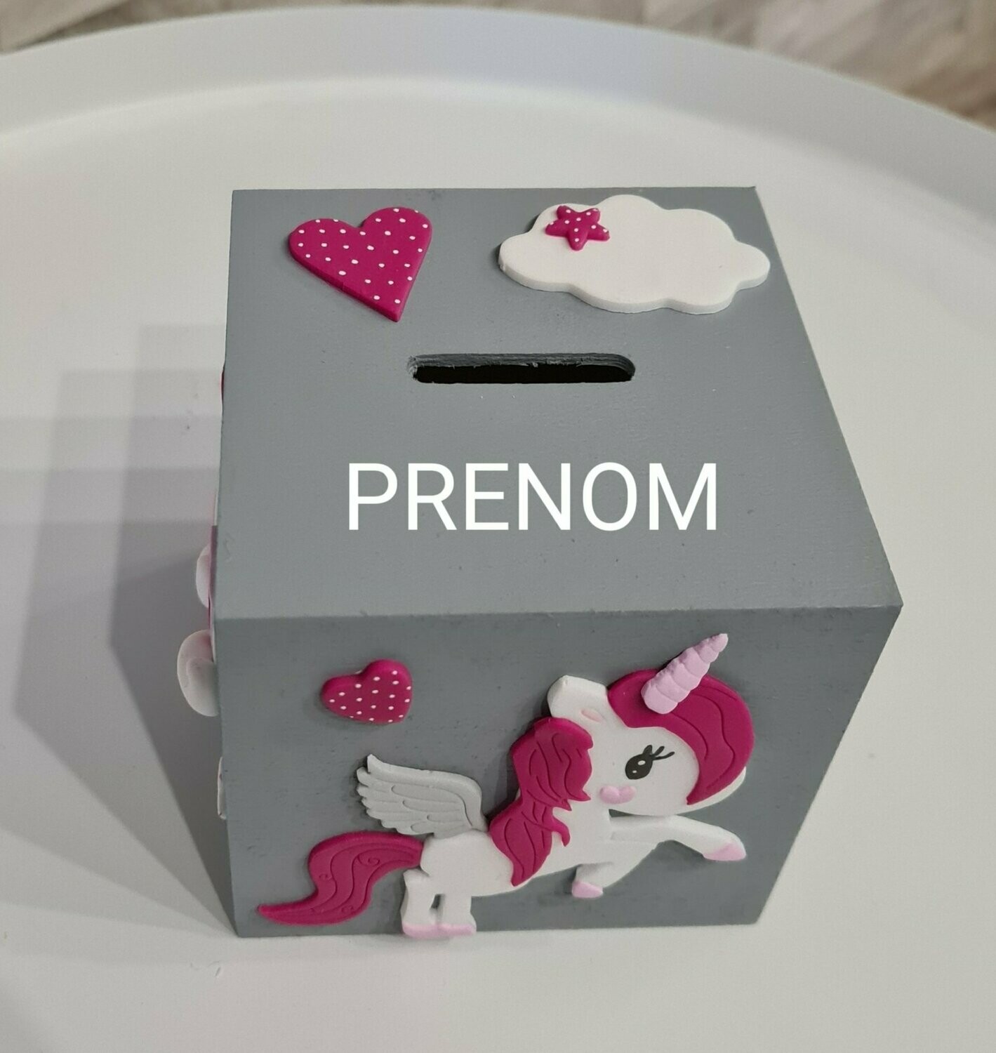 Tirelire grise licorne