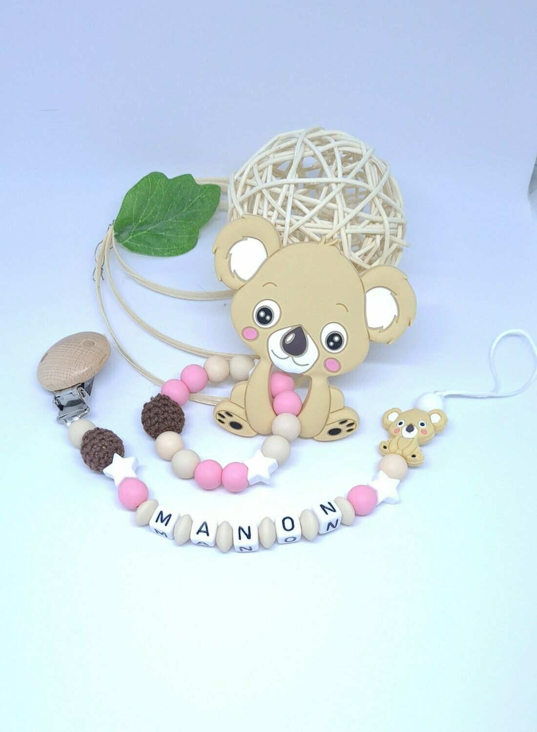 Ensemble Anneau de dentition + attache tétine assortie KOALA