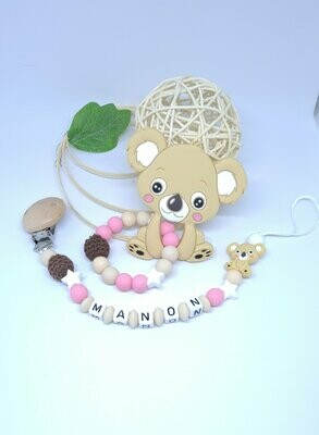 Ensemble Anneau de dentition + attache tétine assortie KOALA