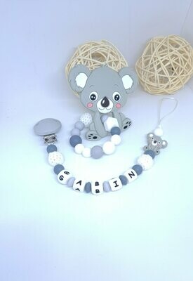 Ensemble Anneau de dentition + attache tétine assortie KOALA
