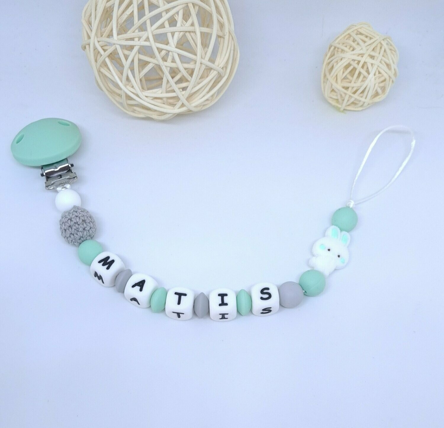Attache tétine lapin mint