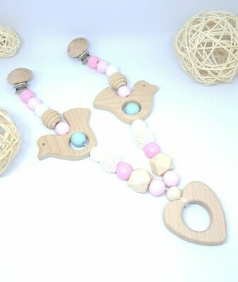 Suspension / mobile pour poussette coeur oiseaux
