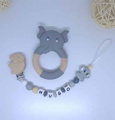 Ensemble attache tétine + anneau de dentition ELEPHANT