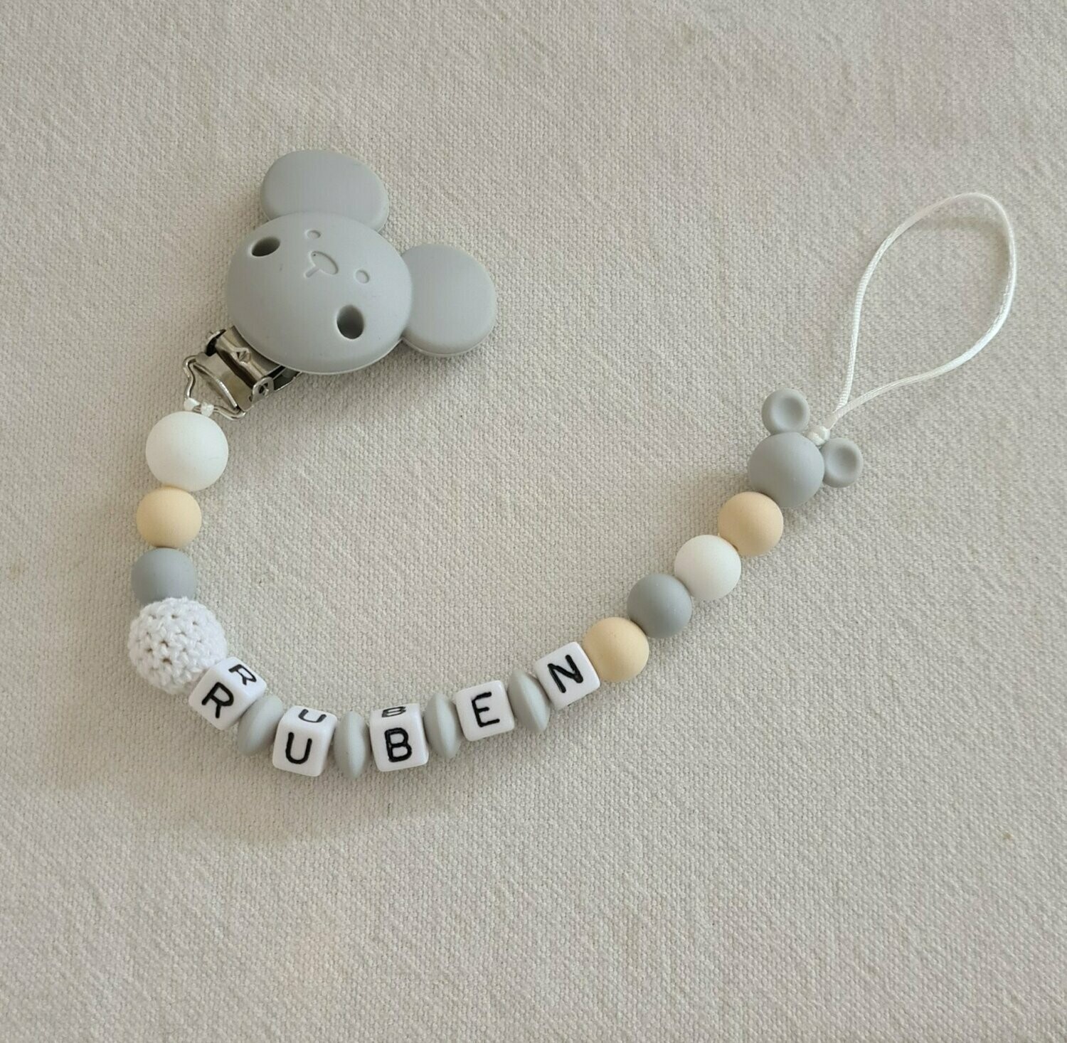 Attache tétine MICKEY gris blanc