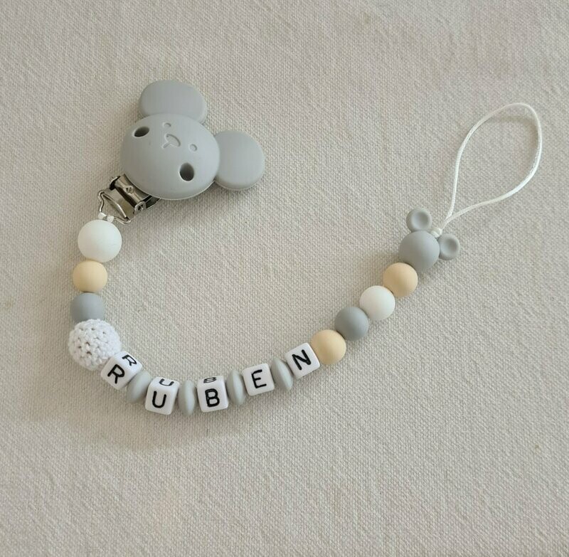 Attache tétine MICKEY gris blanc