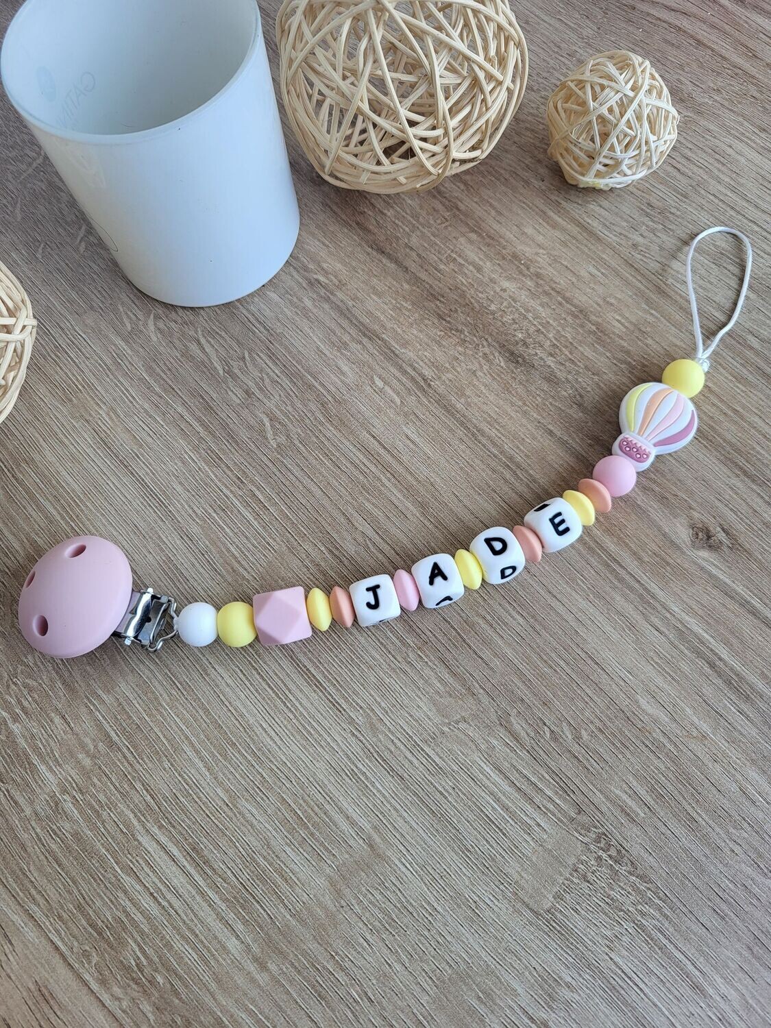 Attache tétine Montgolfière rose
