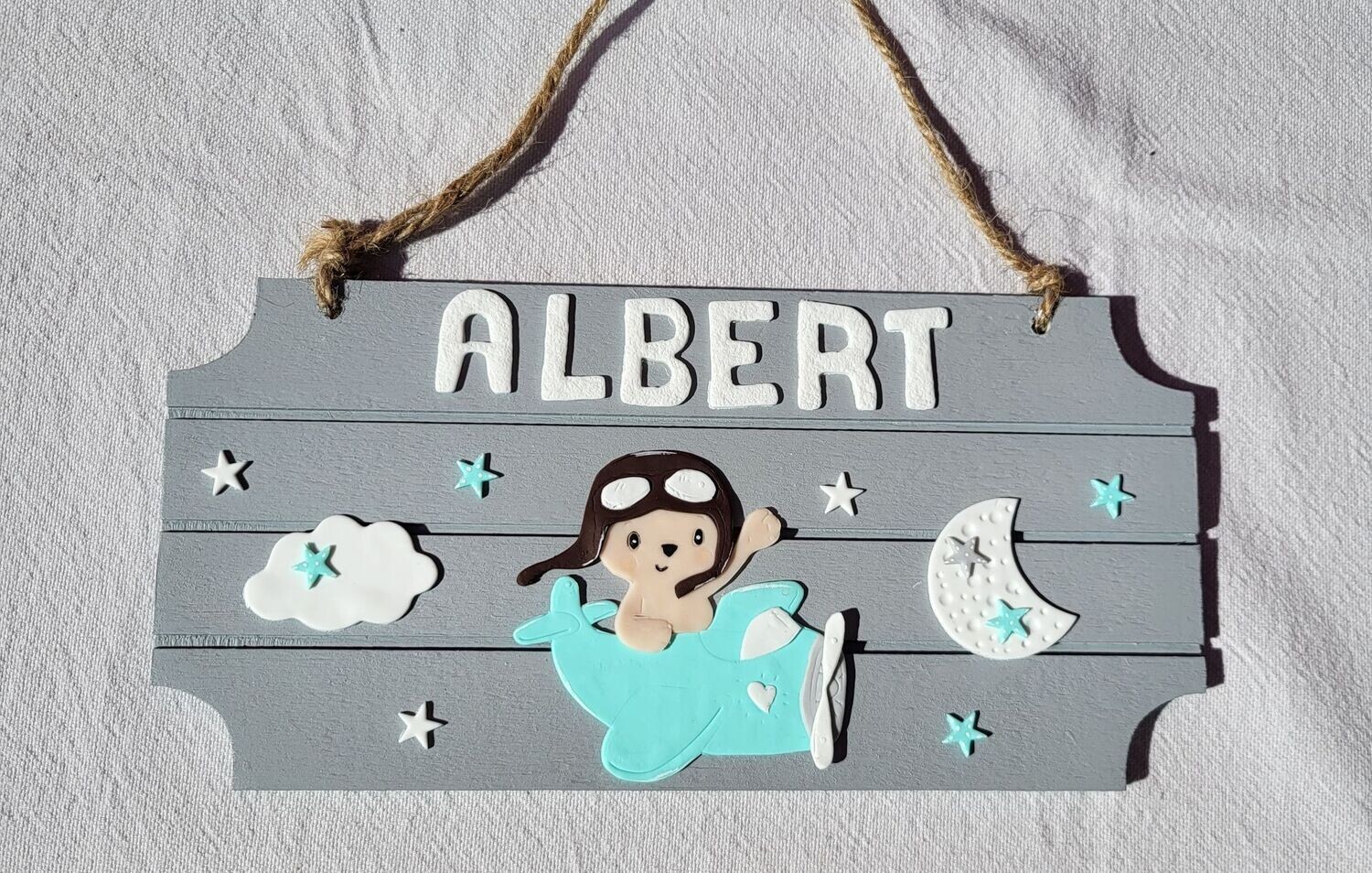 Plaque enfant AVION bleu mint