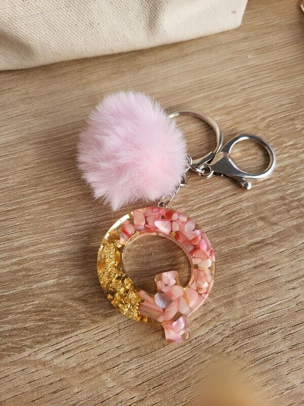 Porte-clés lettre Q rose et or