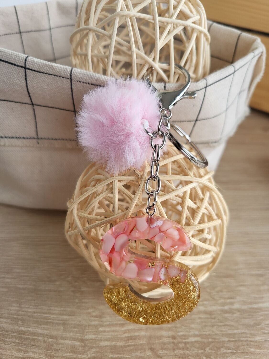 Porte-clés lettre S rose et or