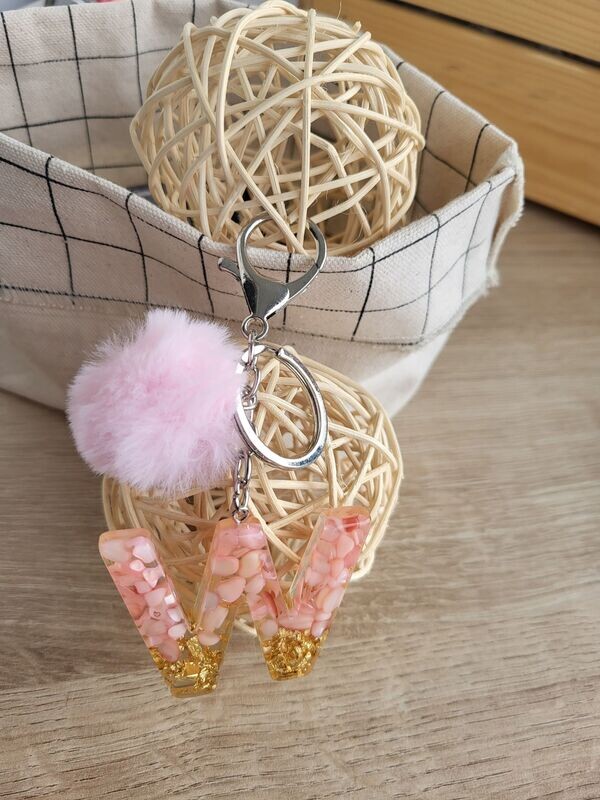 Porte-clés lettre W rose et or