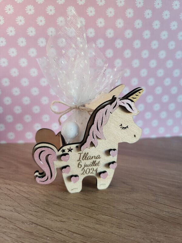 Contenants pour dragées Baptême Licorne