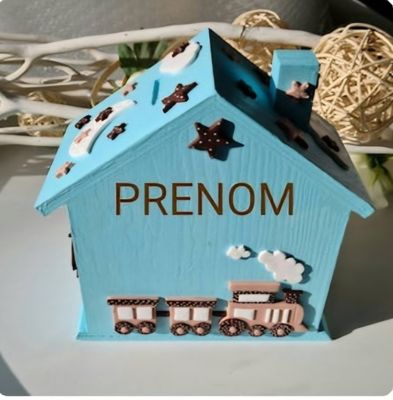 Tirelire maison bleue TRAIN
