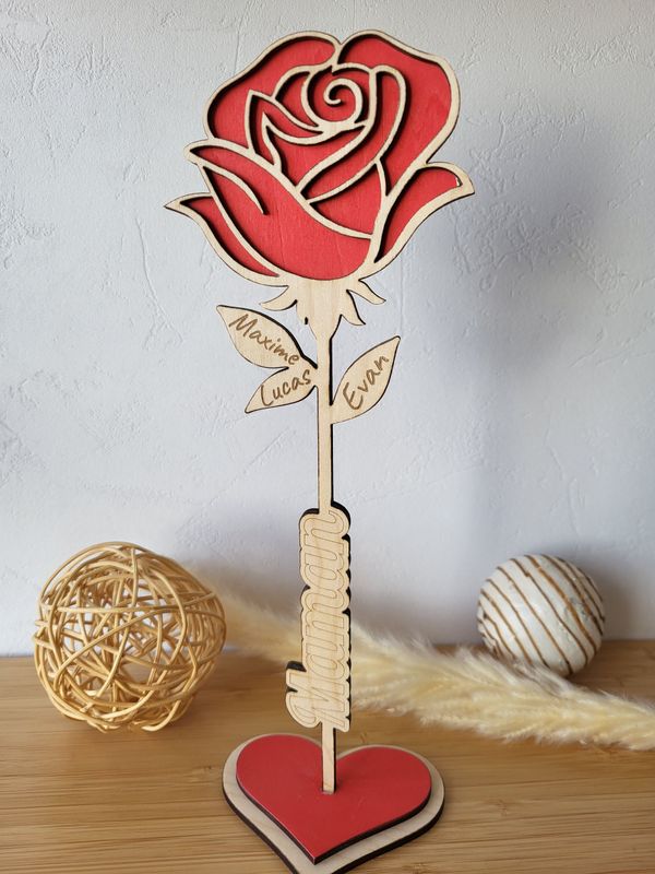 Fleurs 25 cm en bois sur support coeur double