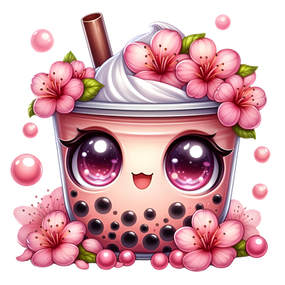 Boba tea fleurs roses