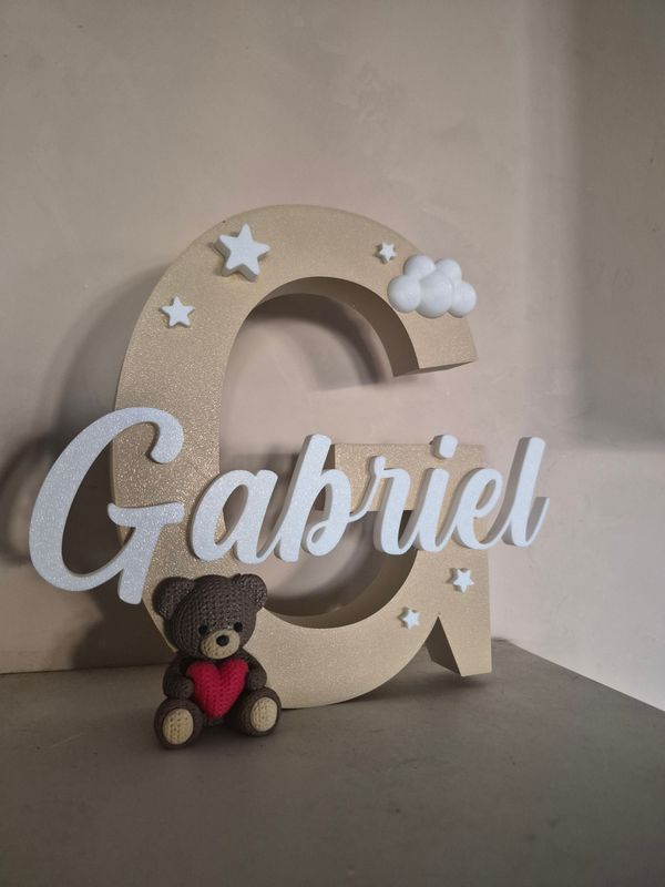 Grande lettre au choix 30 cm ourson
