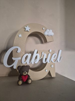 Grande lettre au choix 30 cm ourson