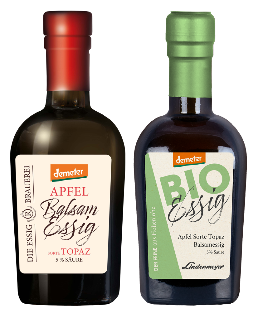 BIO Essig fein, Apfel Sorte Topaz Balsamessig DEMETER, 5% Säure, 250ml