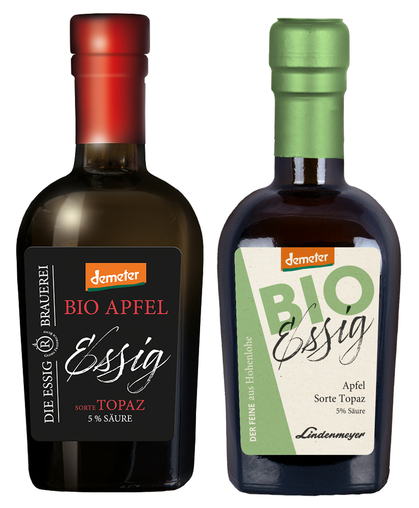 BIO Essig fein, Apfel Sorte Topaz DEMETER, 5% Säure, 250ml