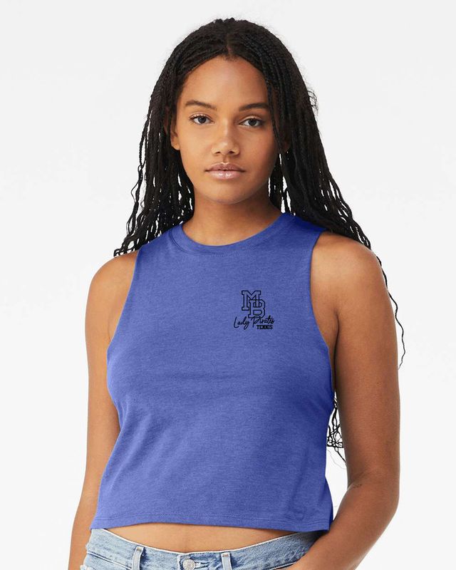 Lady Pirates Tennis Racerback Crop Tank Heather True Blue