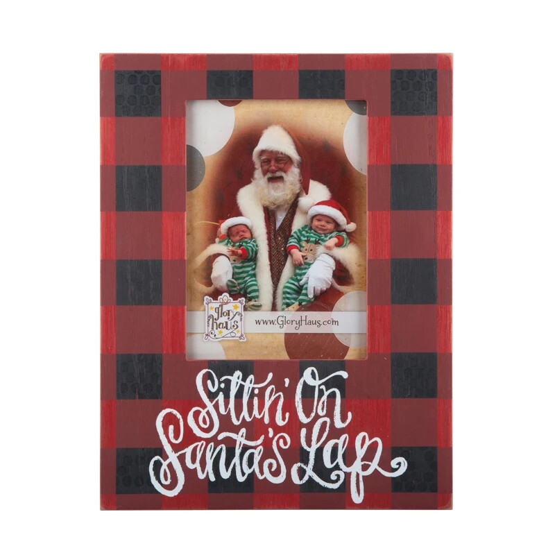 Sittin On Santa&#39;s Lap Plaid Picture Frame
