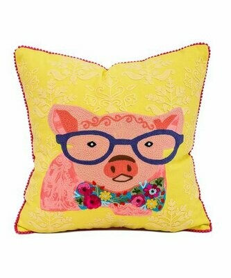 Pig on Damask Pillow 