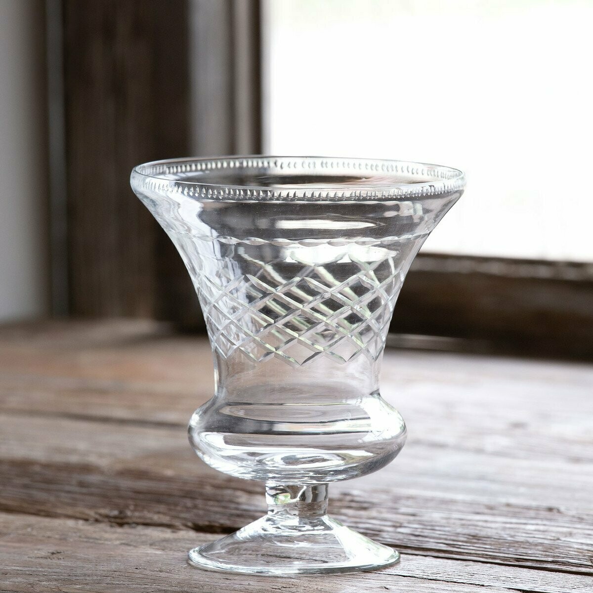 Etched Glass Urn Vase 