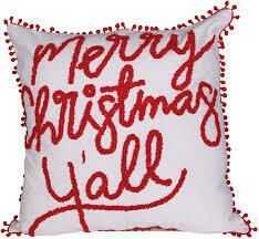 Merry Christmas Ya&#39;ll Pillow with poms