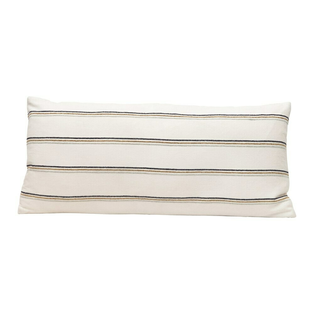 Cotton Lumbar Pillow w/ Black Stripe 