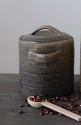 Stoneware Jar w/ Wooden Spoon 