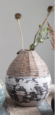 Woven Willow and Clay Vase 
