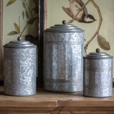Tall Galvanized Canisters Set
