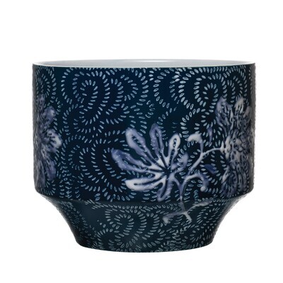 Round Blue floral Pot