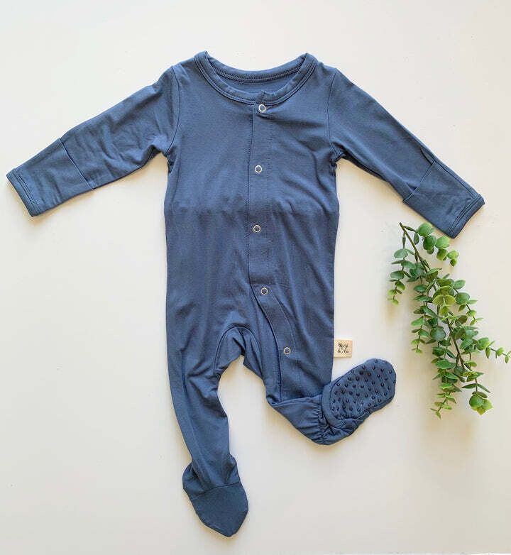 6-12 Month Footed Pajamas- Stone Blue