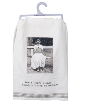 Don&#39;t Worry Dishes Tea Towel