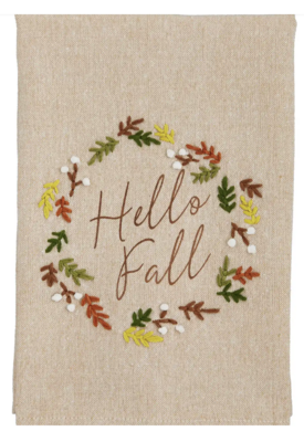 Hello Fall Embroidered l Tea Towel