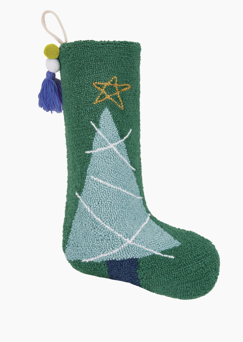 Christmas tree stocking with pom tassel