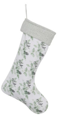 Cream with Pine Tree Branches Stocking