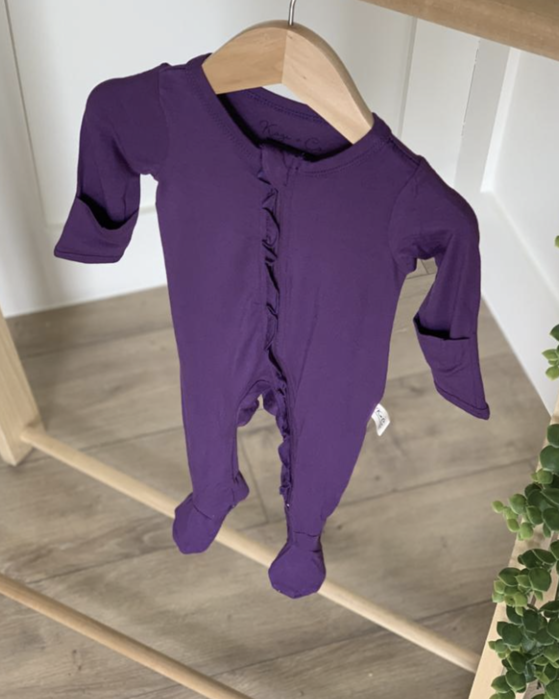 Plum ruffle 0-3 Month Footie 