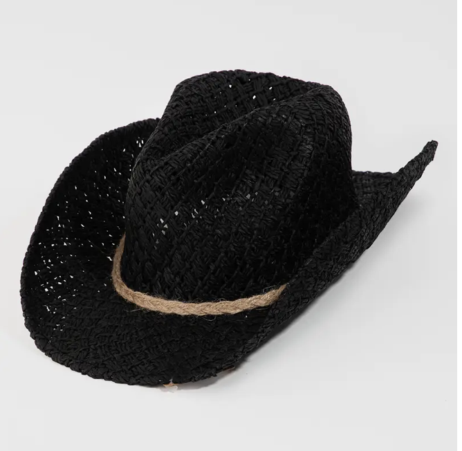 Black Straw Hat Rope Strap