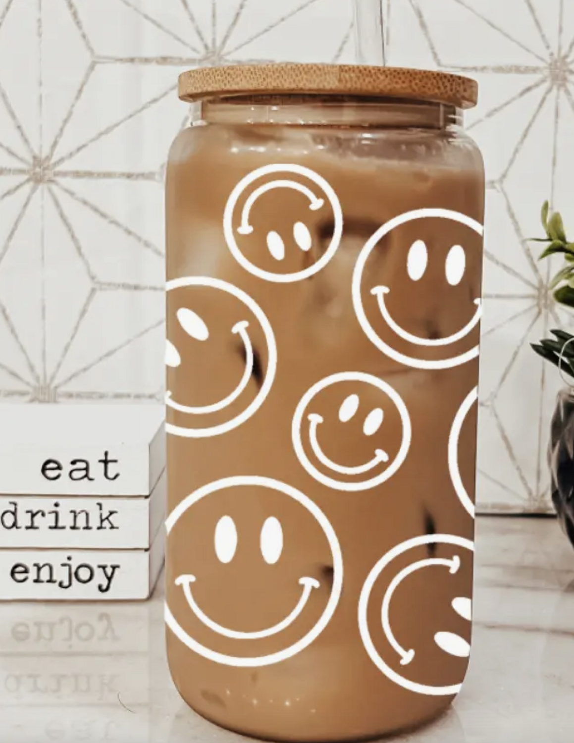 Smiley Face Glass Can