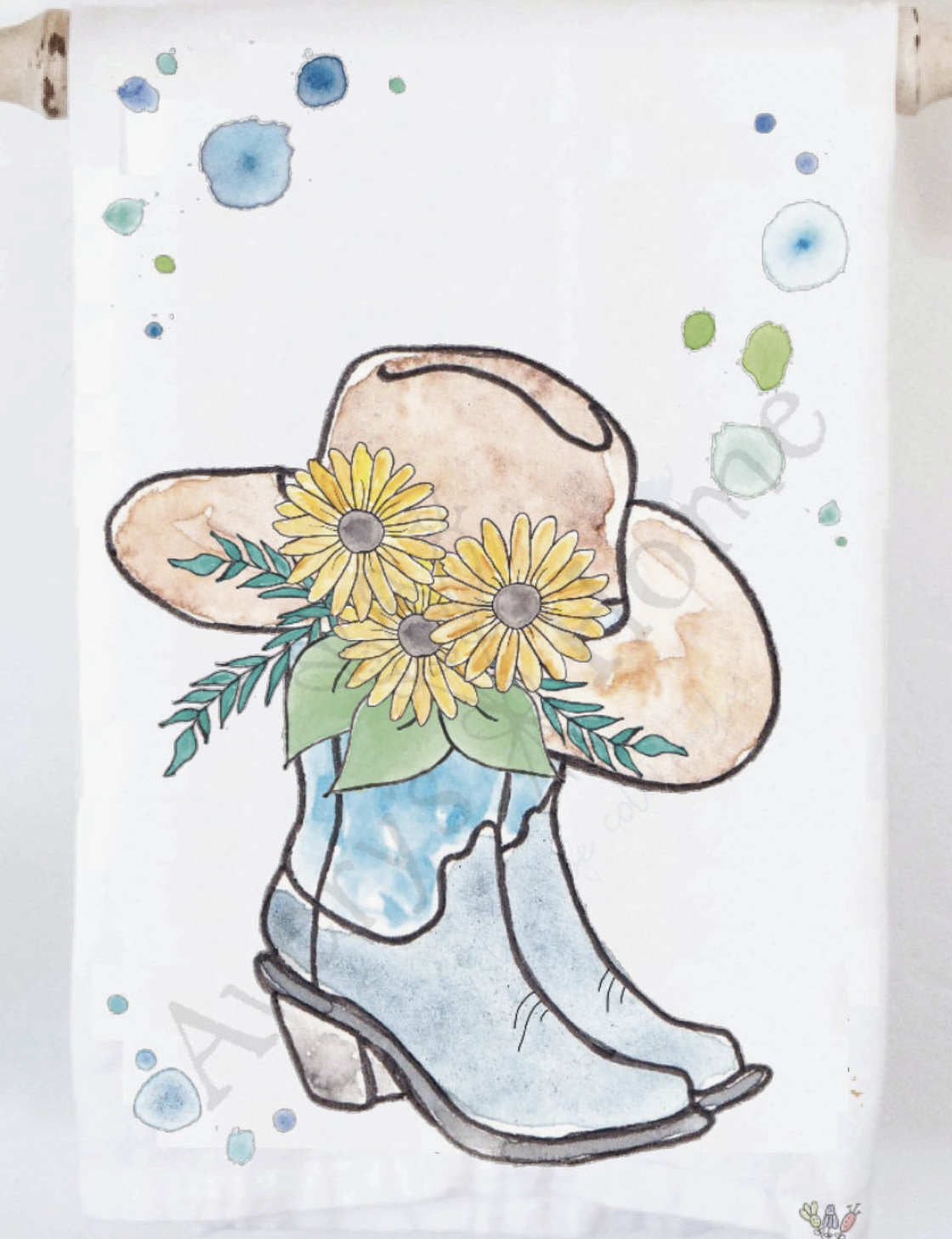 Boots and Flowers- tea towel